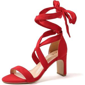 imageAmoji Women 3 Inch Strappy Heels Lady Heeled Sandal Strap Up Wedding Party Shoes 333Red