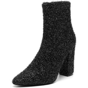 imageAmoji Women 4 Inch Rhinestone Heeled Boots Pointed Toe Chunky Boot With ZipperSequinblack