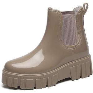 imageAmoji Women Chelsea Rain Boots Cute Chunky Platform Rainboots Lady Wellies Women Rubber Boots Khaki Szie 758