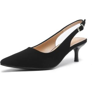 imageAmoji Womens 2 Inch Pointed Toe Low Kitten Heel Slingback Pump Party Wedding Dress Shoes FZ321Blacknubuck