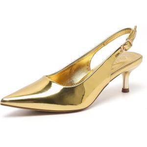 imageAmoji Womens 2 Inch Pointed Toe Low Kitten Heel Slingback Pump Party Wedding Dress Shoes FZ321Gold