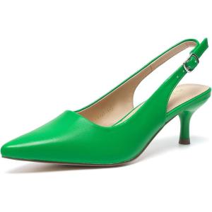 imageAmoji Womens 2 Inch Pointed Toe Low Kitten Heel Slingback Pump Party Wedding Dress Shoes FZ321Green