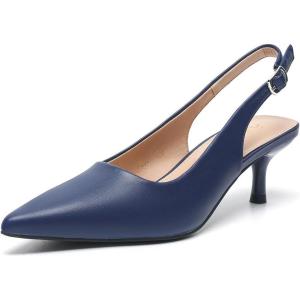 imageAmoji Womens 2 Inch Pointed Toe Low Kitten Heel Slingback Pump Party Wedding Dress Shoes FZ321Navy