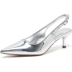 imageAmoji Womens 2 Inch Pointed Toe Low Kitten Heel Slingback Pump Party Wedding Dress Shoes FZ321Silver