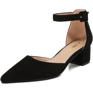 imageAmoji Womens 2 inch Pumps Pointed Toe Block Heels Dress Shoes with Ankle Strap 412Blacknubuck