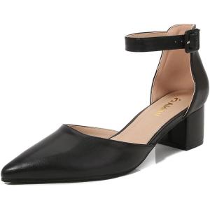 imageAmoji Womens 2 inch Pumps Pointed Toe Block Heels Dress Shoes with Ankle Strap 412Blackpu