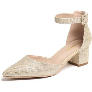 imageAmoji Womens 2 inch Pumps Pointed Toe Block Heels Dress Shoes with Ankle Strap 412Goldglitter