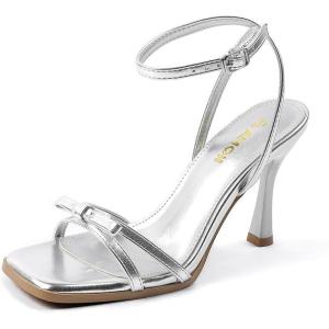 imageAmoji Womens 4 Inch Bow Heels Ankle Strap for Wedding Party Dress Shoes 330Silver