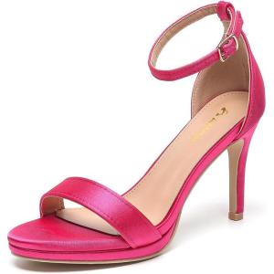 imageAmoji Womens 4 Inch Heels Strappy Heels Ankle Strap Lady Heeled Sandals 324Fuchsiasatin