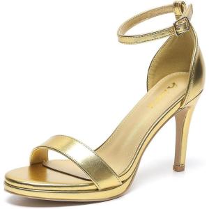 imageAmoji Womens 4 Inch Heels Strappy Heels Ankle Strap Lady Heeled Sandals 324Gold