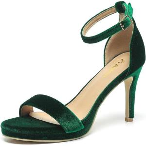 imageAmoji Womens 4 Inch Heels Strappy Heels Ankle Strap Lady Heeled Sandals 324Velvetgreen