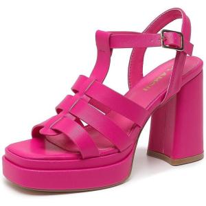 imageAmoji Womens 4 Inch Platform Chunky Heel Cross Straps Block Y2K Heeled Sandals 312313fuchsia