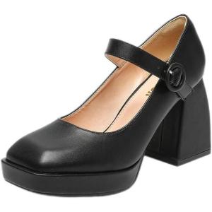 imageAmoji Womens 4 Inch Platform Mary Janes Shoes High Chunky Heels Bridal Dress Wedding Party Pump Shoes 306Blackpu