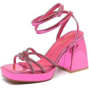 imageAmoji Womens 4 Inch Rhinestone Block Platform Heeled Sandal Wedding Party 3164inchsatinrose