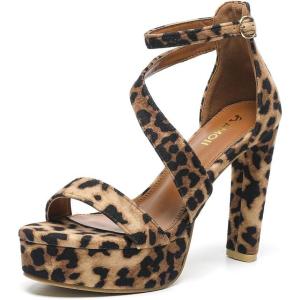 imageAmoji Womens Block Heels 4 Inch Platform Ankle Strap Lady Heeled Sandals FZ3254inchpuleopard