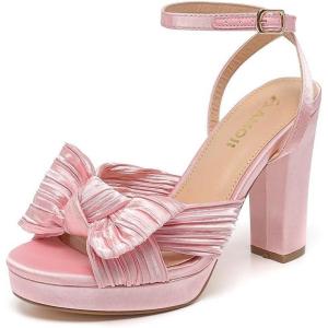 imageAmoji Womens Chunky Platform Heels 4 Bowknot Heeled Sandal Wedding With Ankle Strap 302F4Pinksatin
