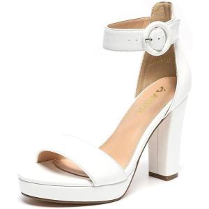 imageAmoji Womens Chunky Platform Heels 4 Bowknot Heeled Sandal Wedding With Ankle Strap 302F4Whitepu