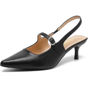 imageAmoji Womens Pointed Toe Pumps Slingback Kitten Heels Party Wedding Dress Shoes FZ329Black