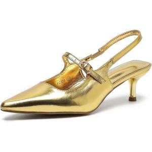 imageAmoji Womens Pointed Toe Pumps Slingback Kitten Heels Party Wedding Dress Shoes FZ329Gold