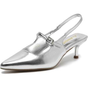 imageAmoji Womens Pointed Toe Pumps Slingback Kitten Heels Party Wedding Dress Shoes FZ329Silver