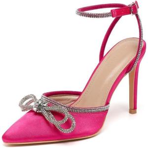 imageAmoji Womens Stilettos Rhinestone High Heels 4 Pumps Ankle Strappy for Wedding Party Dressing Dress Shoes 308Pinksatin