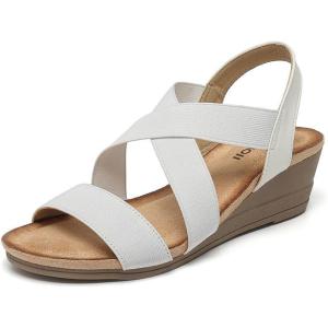 imageAmoji Womens Wedge Heels Sandals Comfortable Dressy Summer Shoes Elastic Strap 603603white