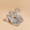 imageAmoji Womens Silver Platform Heels Chunky Heeled Sandals Dressy Block Heels Strappy Thick Heels Prom Wedding Shoes 305 Silver Size 7 Women