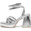 imageAmoji Womens Silver Platform Heels Chunky Heeled Sandals Dressy Block Heels Strappy Thick Heels Prom Wedding Shoes 305 Silver Size 7 Women