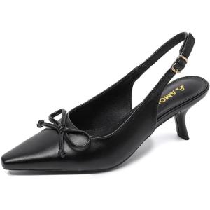 imageAmoji Womens 2 Inch Kitten Bow Heels Slingback Pointed Toe Pump Wedding Dress Shoes FZ338Black