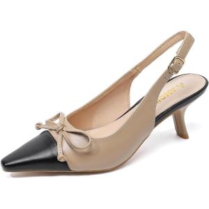 imageAmoji Womens 2 Inch Kitten Bow Heels Slingback Pointed Toe Pump Wedding Dress Shoes FZ338Nude