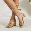 imageAmoji Women 3 Inch Strappy Heels Lady Strap Up Heeled Sandal Wedding Party Shoes 331Gold
