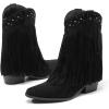 imageAmoji Women Western Cowboy Boots Cowgirl Mid Calf Boots Pull On D307Blacktassels