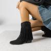 imageAmoji Women Western Cowboy Boots Cowgirl Mid Calf Boots Pull On D307Blacktassels
