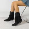 imageAmoji Women Western Cowboy Boots Cowgirl Mid Calf Boots Pull On D307Blacktassels
