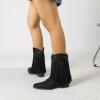 imageAmoji Women Western Cowboy Boots Cowgirl Mid Calf Boots Pull On D307Blacktassels