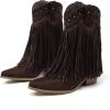 imageAmoji Women Western Cowboy Boots Cowgirl Mid Calf Boots Pull On D307Browntassels