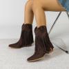 imageAmoji Women Western Cowboy Boots Cowgirl Mid Calf Boots Pull On D307Browntassels