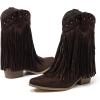 imageAmoji Women Western Cowboy Boots Cowgirl Mid Calf Boots Pull On D307Browntassels