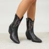 imageAmoji Women Western Cowboy Boots Cowgirl Mid Calf Boots Pull On D307D307black