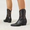 imageAmoji Women Western Cowboy Boots Cowgirl Mid Calf Boots Pull On D307D307black