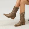 imageAmoji Women Western Cowboy Boots Cowgirl Mid Calf Boots Pull On D307D307brown
