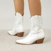 imageAmoji Women Western Cowboy Boots Cowgirl Mid Calf Boots Pull On D307D307white