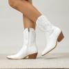 imageAmoji Women Western Cowboy Boots Cowgirl Mid Calf Boots Pull On D307D307white
