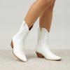 imageAmoji Women Western Cowboy Boots Cowgirl Mid Calf Boots Pull On D307D307white