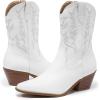 imageAmoji Women Western Cowboy Boots Cowgirl Mid Calf Boots Pull On D307D307white