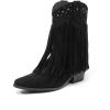 imageAmoji Women Western Cowboy Boots Cowgirl Mid Calf Boots Pull On D307Blacktassels