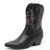 imageAmoji Women Western Cowboy Boots Cowgirl Mid Calf Boots Pull On D307D307black