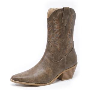 imageAmoji Women Western Cowboy Boots Cowgirl Mid Calf Boots Pull On D307D307brown