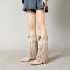 imageAmoji Women Western Cowboy Boots Pointed Toe Cowgirl Knee High Boots Pull On With Zipper 307307beigetassels