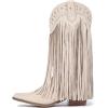 imageAmoji Women Western Cowboy Boots Pointed Toe Cowgirl Knee High Boots Pull On With Zipper 307307beigetassels